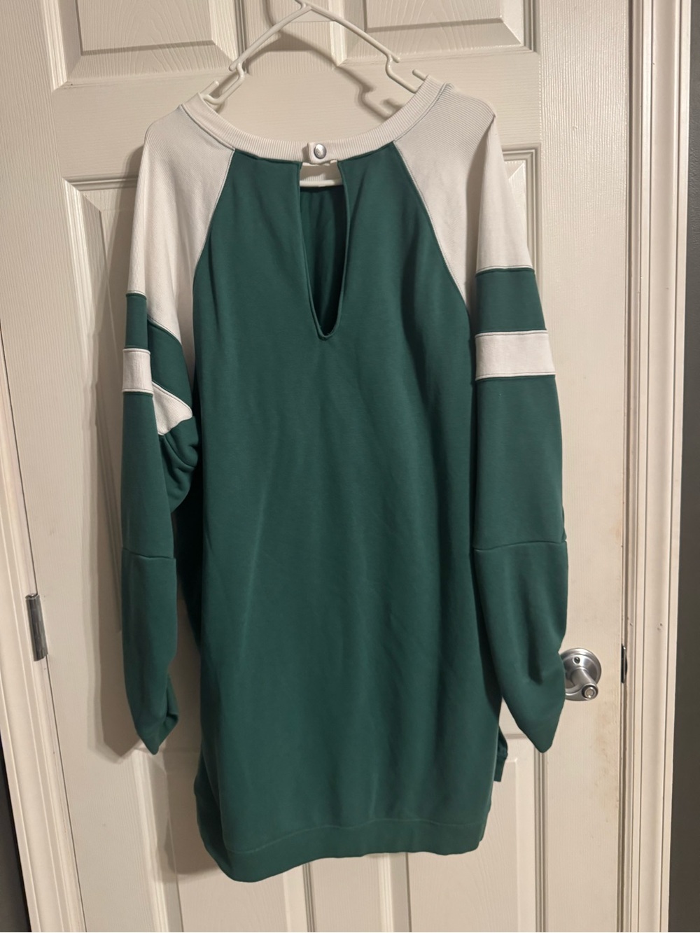 Free People Green Raglan Long Sleeve Sweatshirt Dress with White Panels - Picture 3 of 6